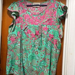 Savannah Women's Vibrant Green and Pink Blouse